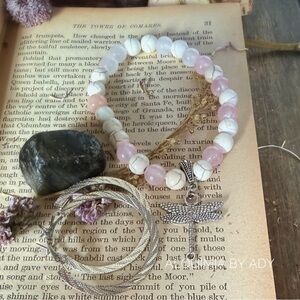 🌸 Quartz & Pink Jade Boho Spirit Set – Bracelet + Hoops